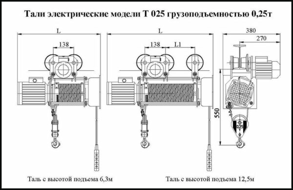 ТАЛЬ ЭЛЕКТРИЧЕСКАЯ Т 025 Г/П 0,25 ТН 12,5М