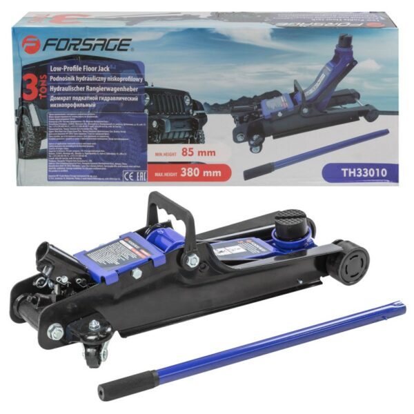 Домкрат подкатной гидравлический 3т низкопрофильный (h min 85мм, h max 380мм) Домкрат подкатной гидравлический 3т низкопрофильный (h min 85мм, h max 380мм)